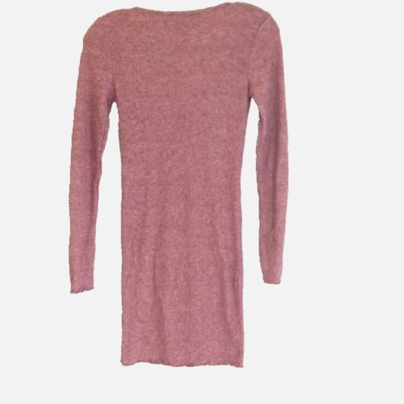 Forever 21 Pink Ribbed Bodycon Sweater Dress Small V-Neck Pullover Stretch - Picture 3 of 7